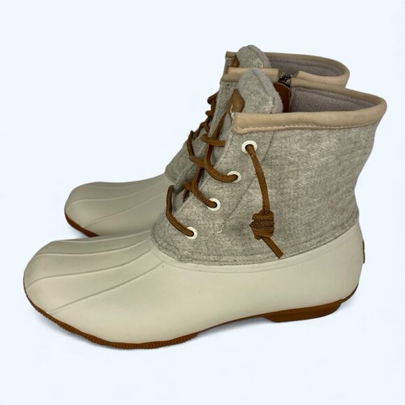 Sperry Women's Saltwater Embossed Wool Duck Boots Ivory 10M US - Picture 3 of 8
